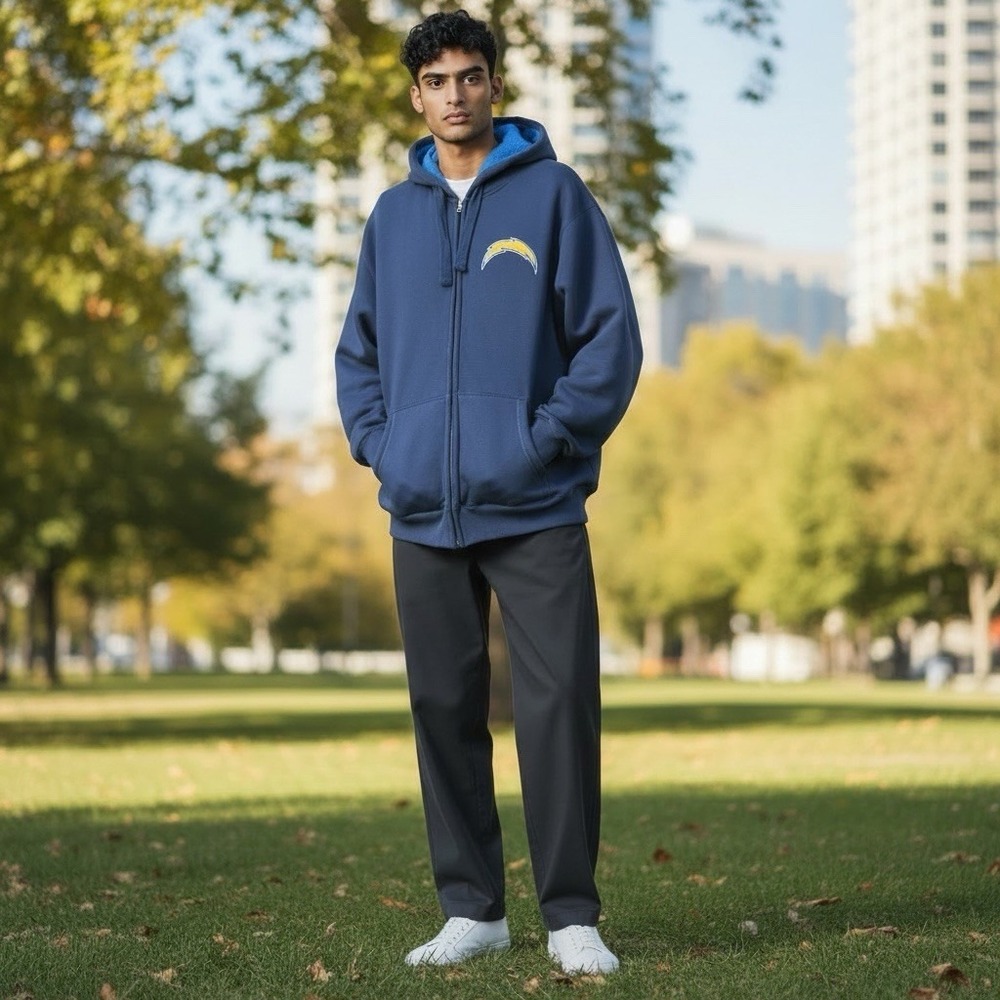 NFL Los Angeles Chargers AFC Hoodie Mens XL Navy Fleece Lined Heavy Full Zip